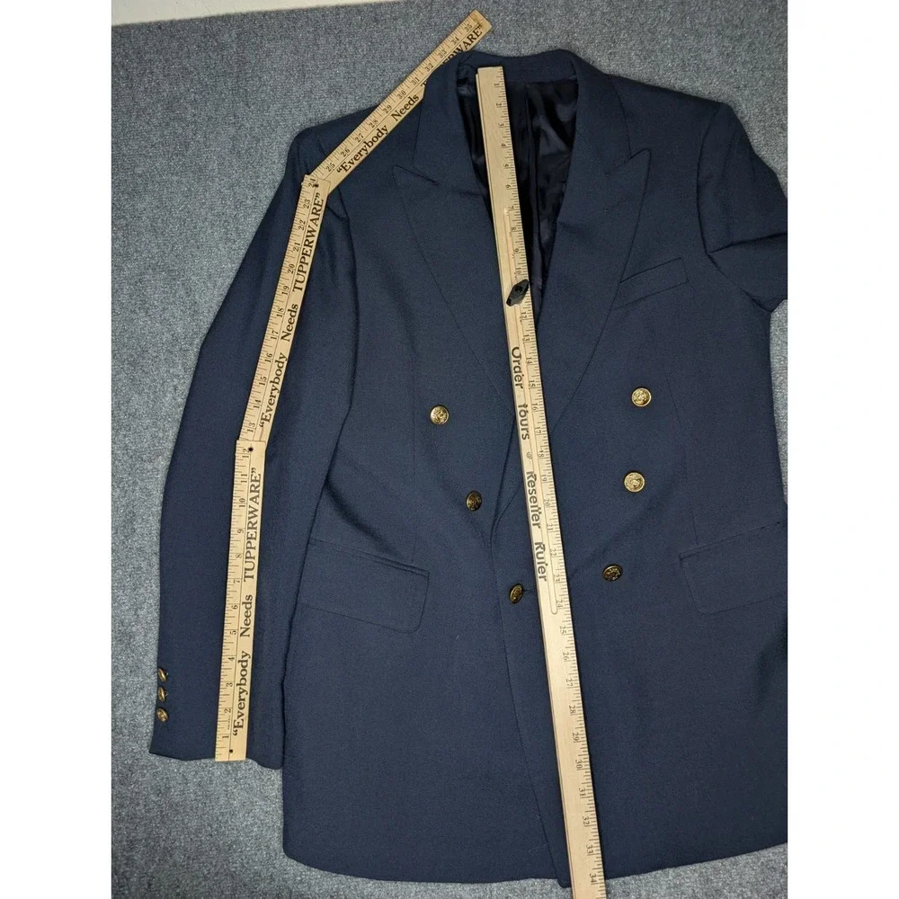 Vtg College Hall Double Breasted Blazer Men 44L Navy Wool Jacket‎ Gold Buttons